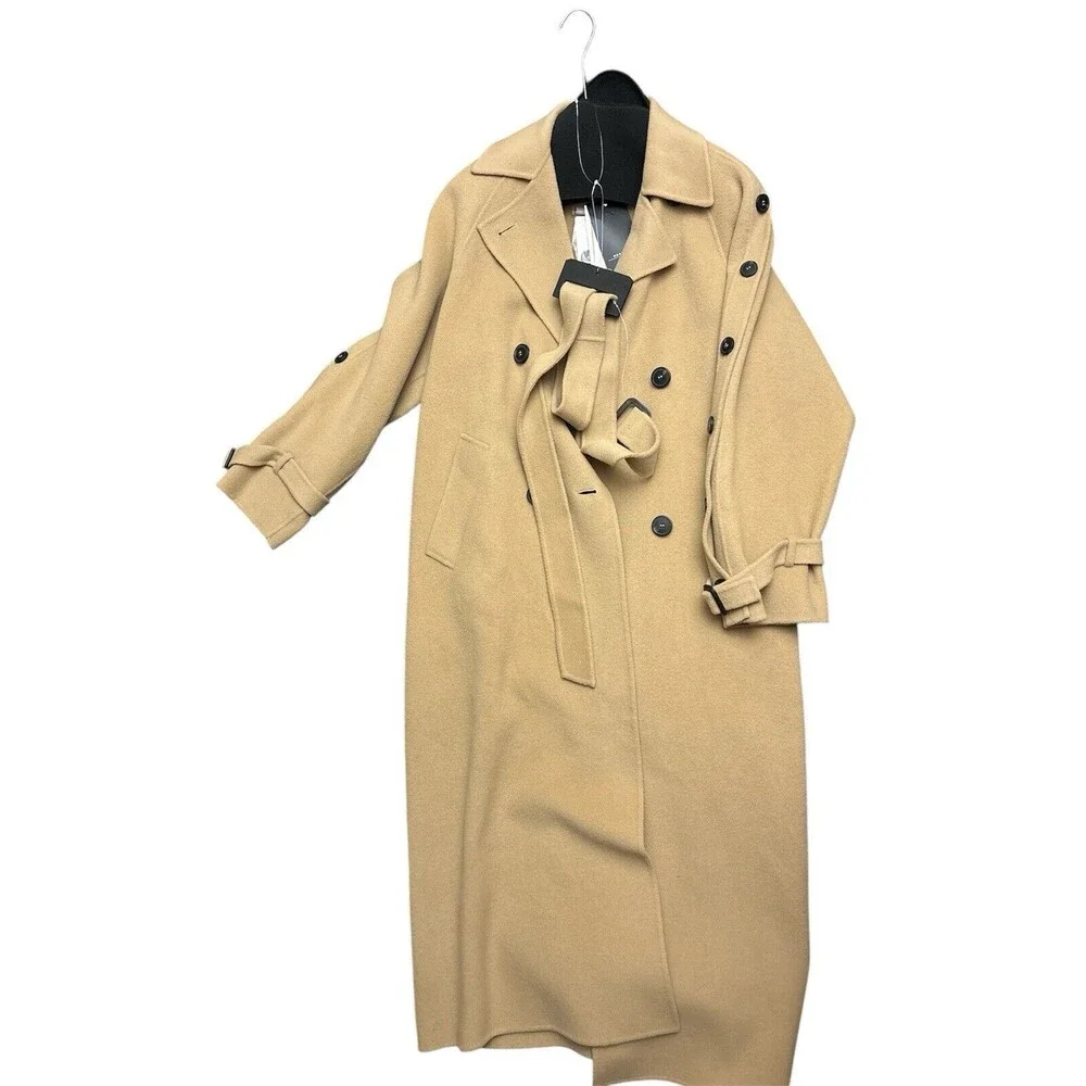 Weekend Max Mara Natale Wool Belted Trench Coat Color Beige US Size 8 New $1225
